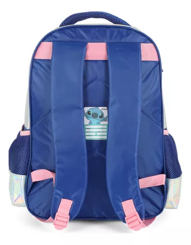 Kit Mochila com Lancheira e Estojo Stitch Prata Holografica