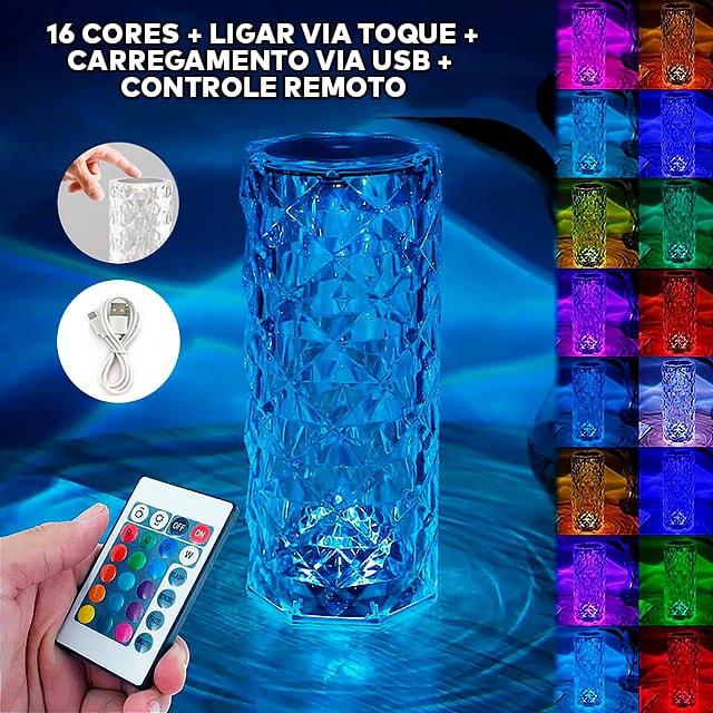 Lúminaria de Led Cristal Para Mesa Com Sensor Touch USB - CrystalLed®